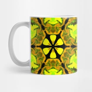 Psychedelic Kaleidoscope Flower Yellow and Green Mug